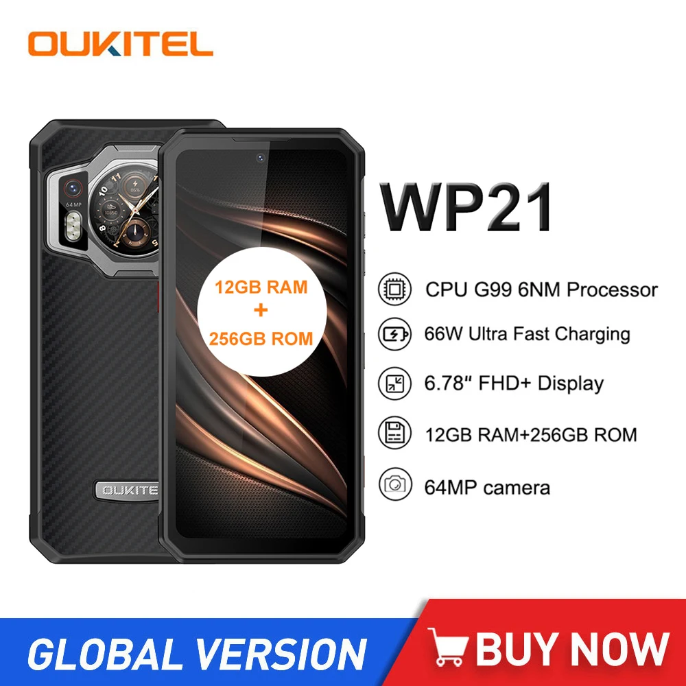 

Oukitel WP21 Rugged Smartphones 6.78Inch FHD Night Vision 9800mAh Android 12 Mobile Phone 64MP Camera Helio G99 12GB+256GB Phone