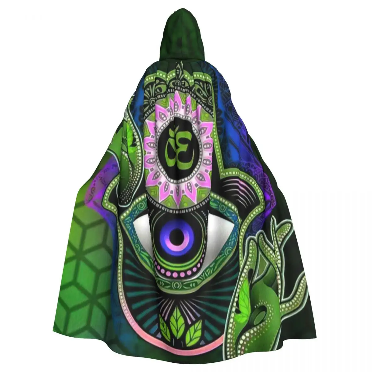 

Mandala Hamsa Art Hooded Cloak Halloween Party Cosplay Woman Men Adult Long Witchcraft Robe Hood