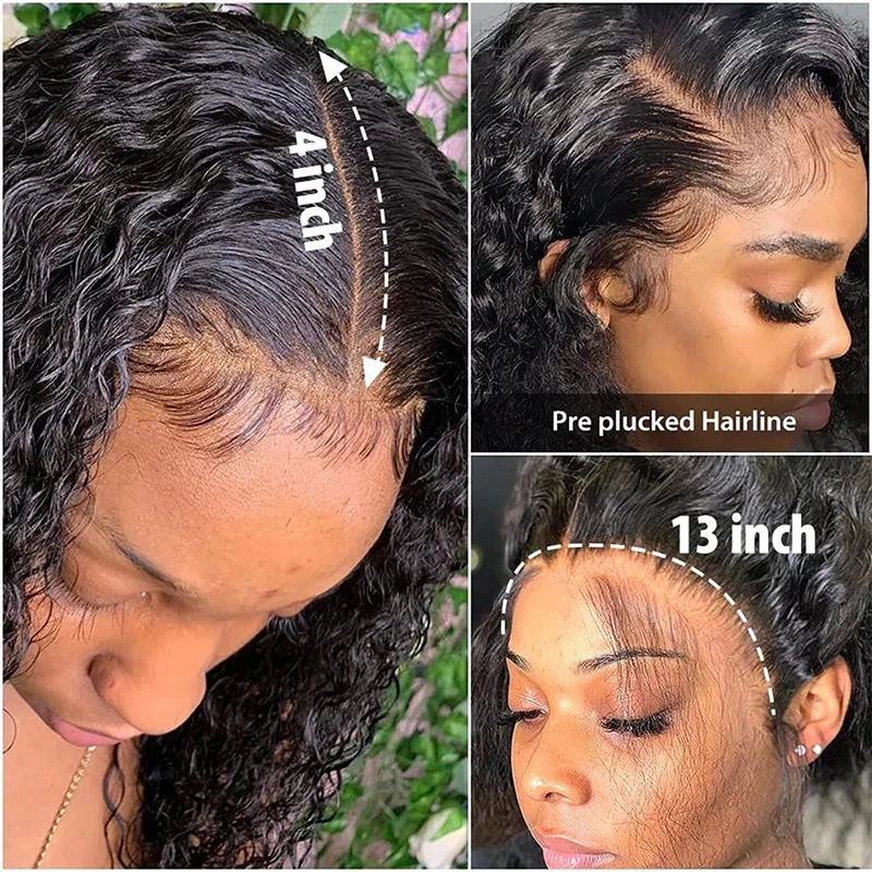Water Wave Transparent Lace Frontal Wig Curly Brazilian Remy Pre Plucked 4x4 Lace Closure Wig 13x4 Lace Front Wig for Women