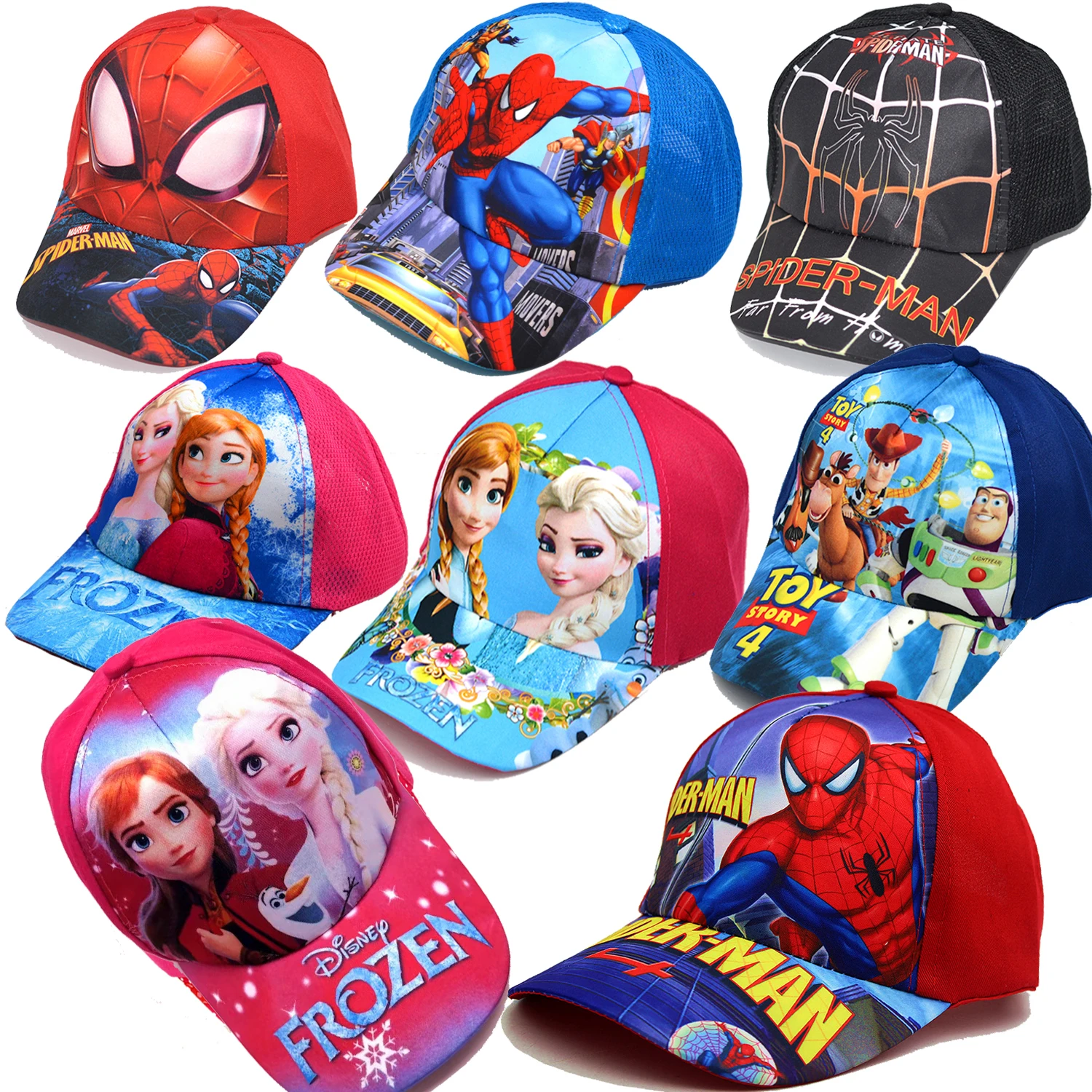 

New Anime Disney Frozen Princess Mickey Minnie Mouse Kids Brand Hat Boy Girl Travel Spiderman Baby Caps Figure Gifts Toys 2-8Y