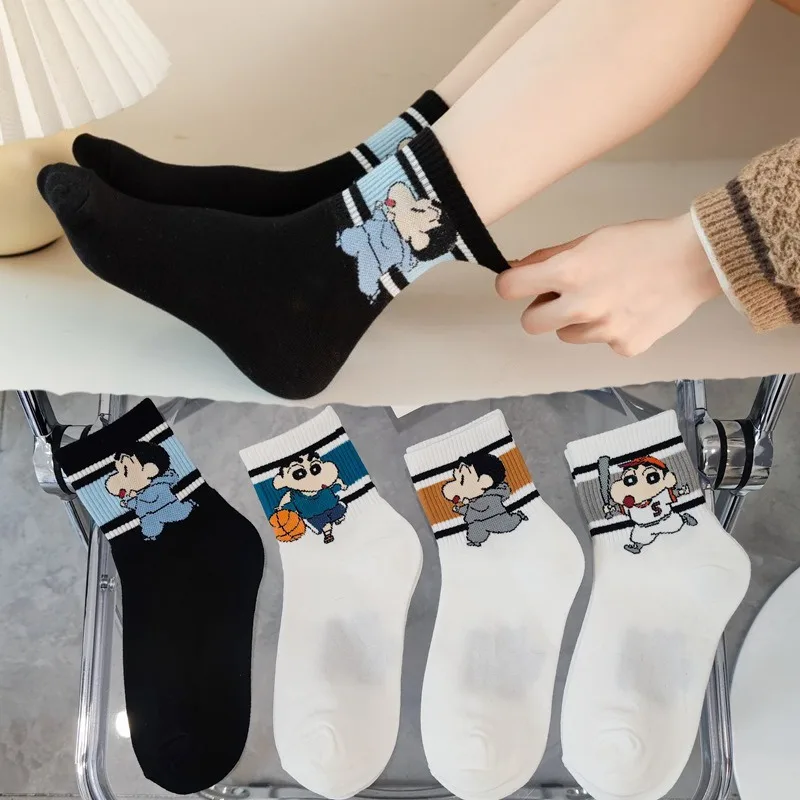 4 пары кавайных носков с рисунком карандаша Shin-Chans легкие носки средней длины в