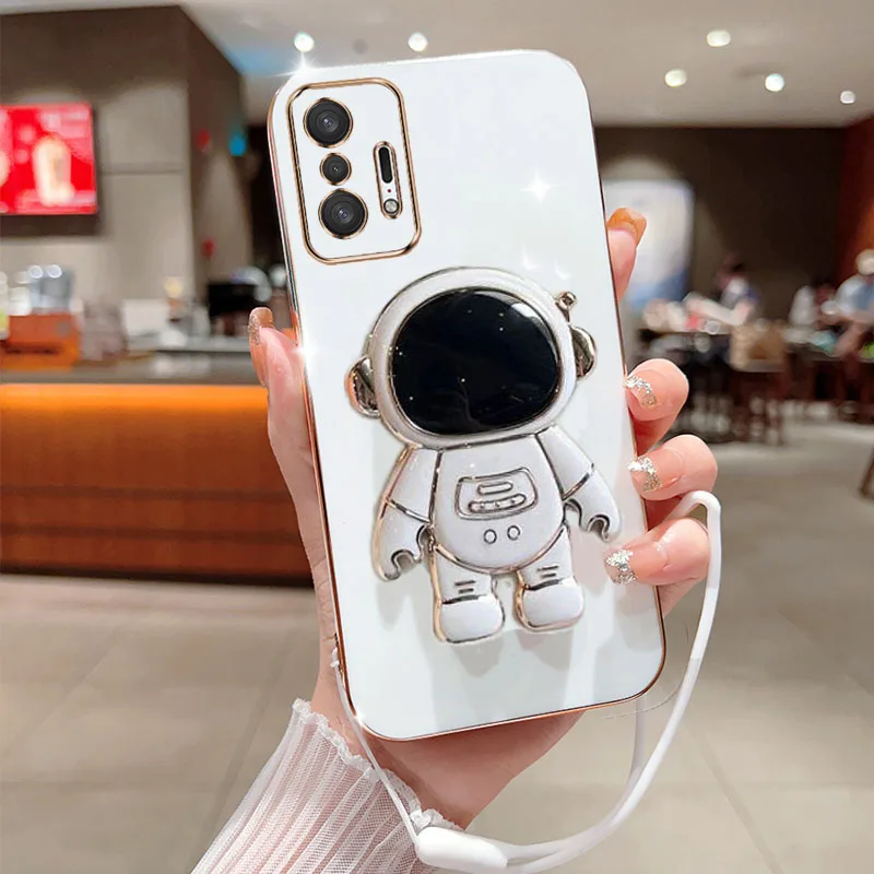 

Astronaut Fold Stand For Xiaomi 11T Pro Phone Case With Lanyard Luxury Plating Cover