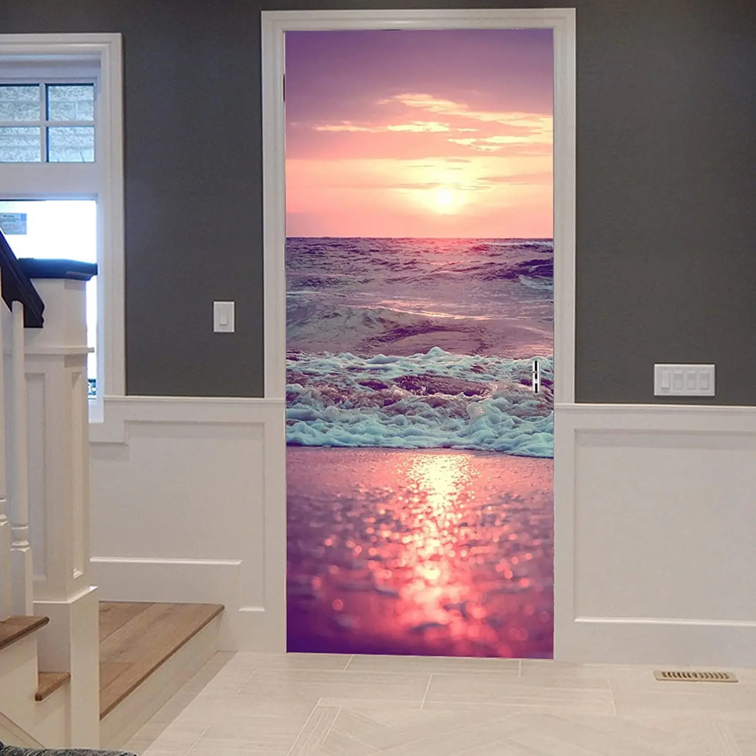 Фиолетовое небо наклейка на дверь приморской двери фэнтезийный океан пейзаж
