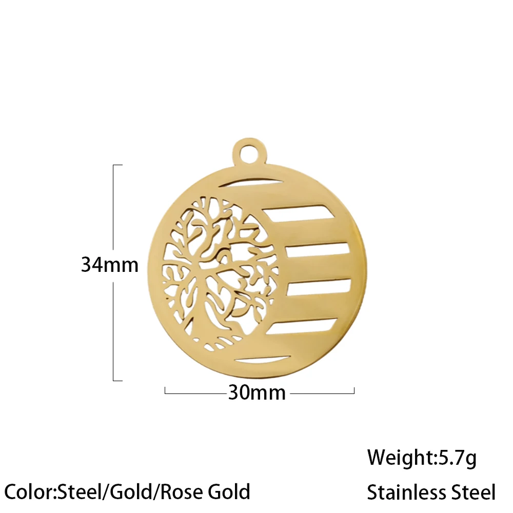 

5pcs/lot Stainless Steel DIY 30x34mm Round Tree of Life Charms Jewelry Findings Pendant Wholesale For Necklace Bracelet Making