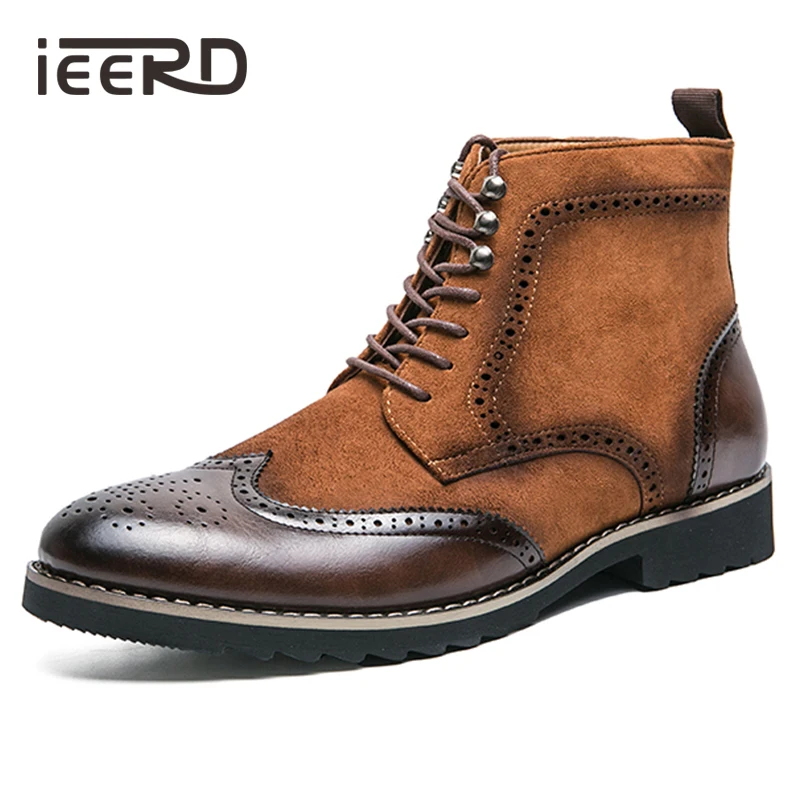 

Fashion Patchwork Leather Boots For Man Suede And Split Leather Chelsea Boots Leisure Formal Oxfords Shoes For Winter