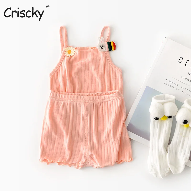 

Criscky Kids Baby Girls Fashion 2-piece Outfit Set Solid Color Halter Tops+Shorts Set Small Fresh Wear Summer 2022