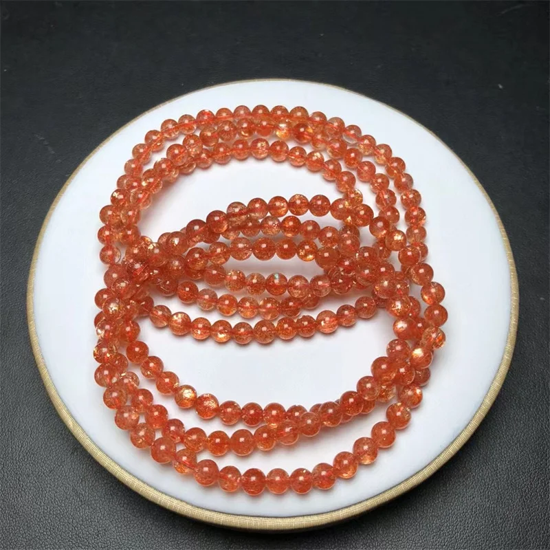 Браслет из натурального золота с клубничным кварцем тройной круг браслет