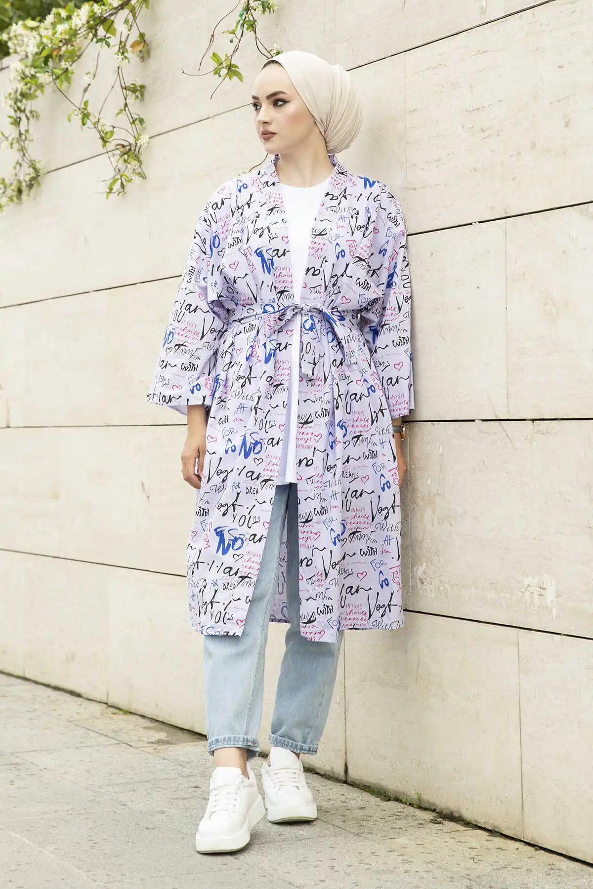 Lettering Printed Kimono MD-Lilac