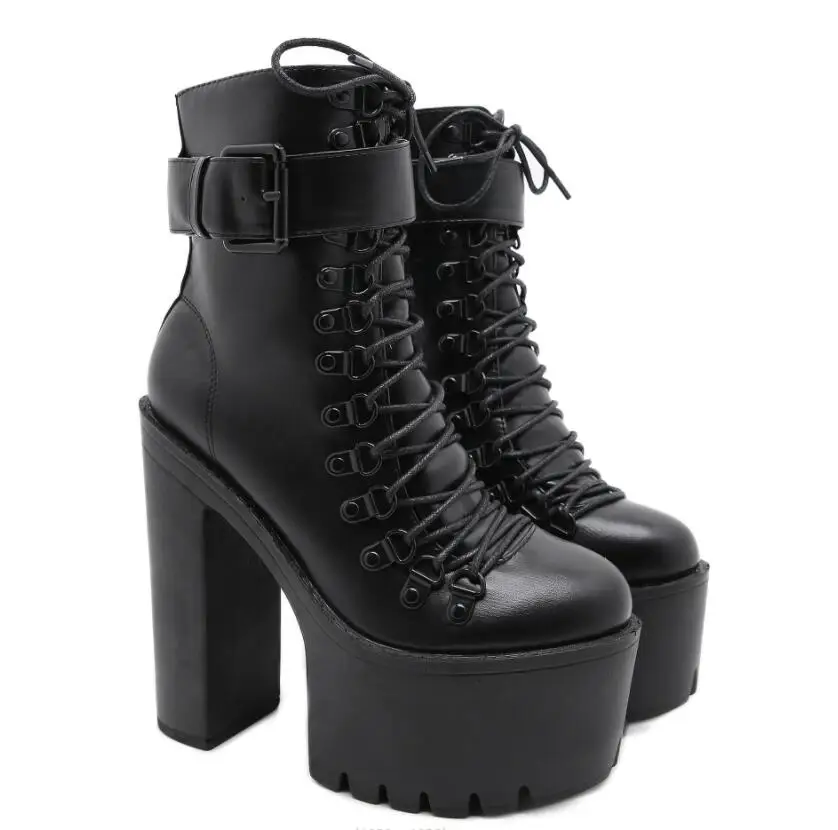 Women Fashion Platform bare boots thick heel ankle boots lace-up shoes Pumps Female Cute Comfort Spring Autumn Heel Shoes Large