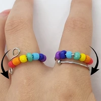 colorful bead fidget ring spinner single coil spiral fidget ring beads rotate freely anti stress anxiety ring for girl women