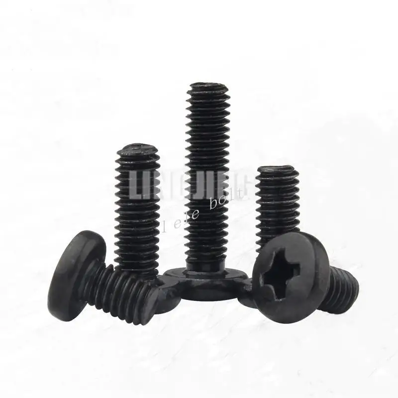 

100PCS M1.7 M2 M2.5 M2.6 M3 M4 Mini Micro Small Black Cross Phillips Pan Head Screw Round Bolt