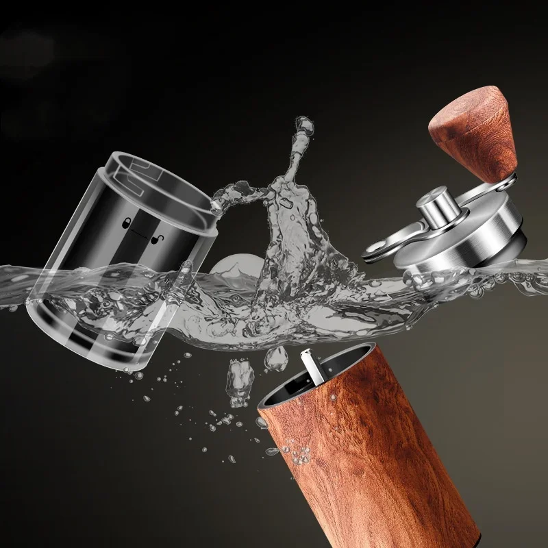 Портативная кофемолка для зерен дерева ручная ручной работы из нержавеющей