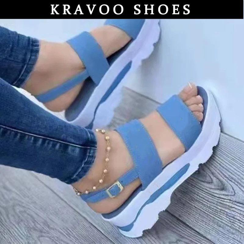 

KRAVOO Summer Women Sandals Peep Toe Platform Sandals With Heels Shoes Lightweight Wedges Shoes Platform Heels Chaussure Femme