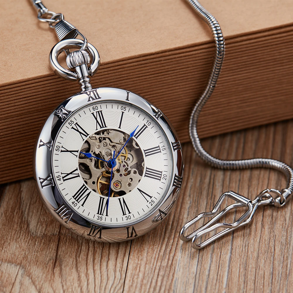 Antique Pocket Watch FOB Mechanical Vintage Golden Copper Men Women Engraved Fob Chain Automatic Retro Pocket Watches