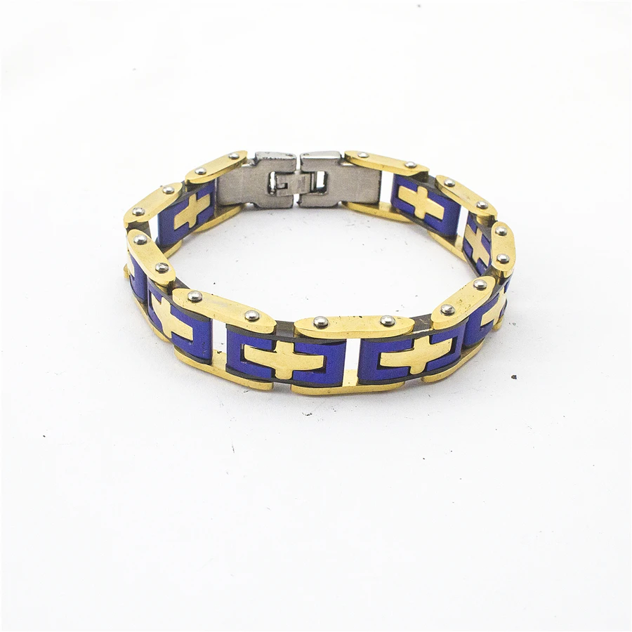 

Wholesale Price Blue Color Cross Chain Bracelets For Women Accesorios Personalize Rapper Jewelry Couples Matching Dropshipping