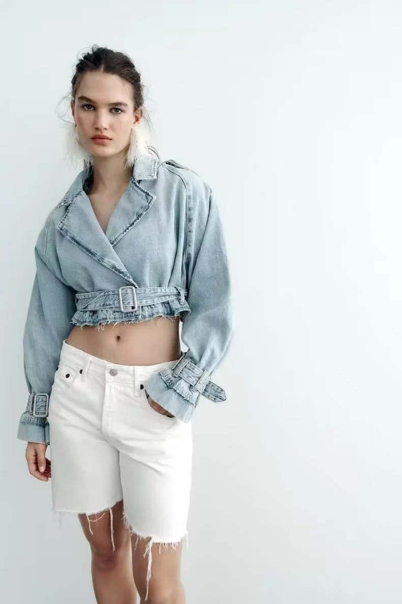 

Повседневная, элегантная и удобная Облегающая джинсовая куртка, Y2K летний женский джинсовый короткий однотонный непринужденный облегающий Топ для женщин, новинка 2023
