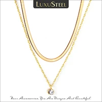 luxusteel 2022 new round cubic zirconia pendant necklace women collars stainless steel double snake chains necklace party