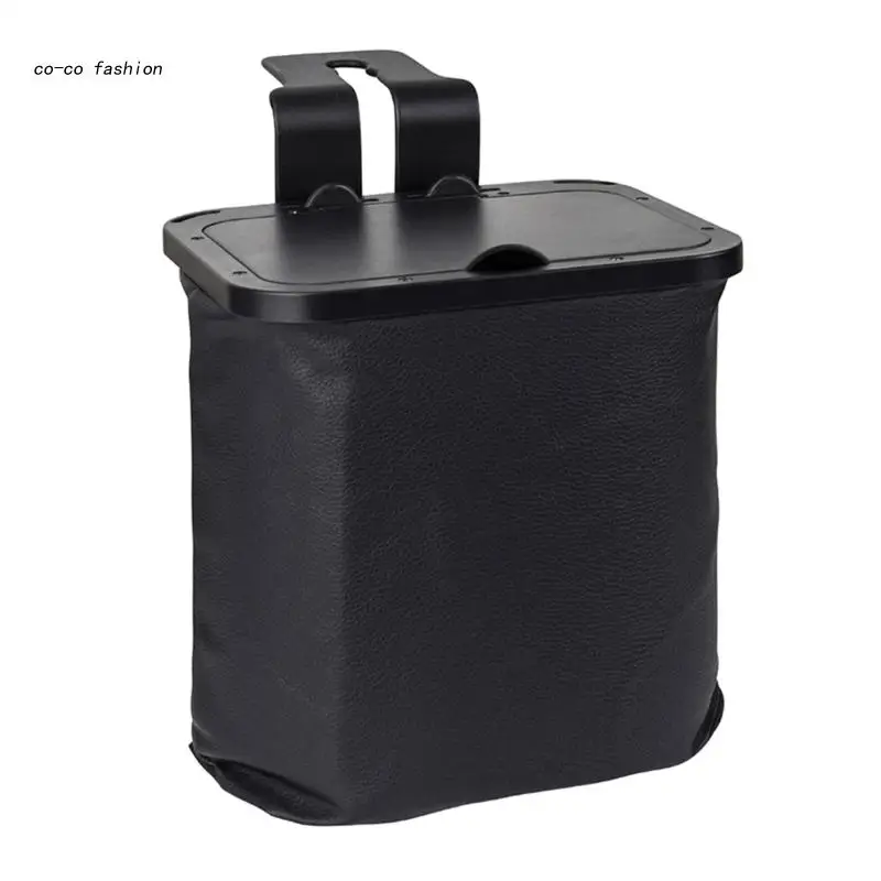 

517B Car Trash Can Collapsible Rubbish Bin Waterproof Leather Garbage Waste Basket