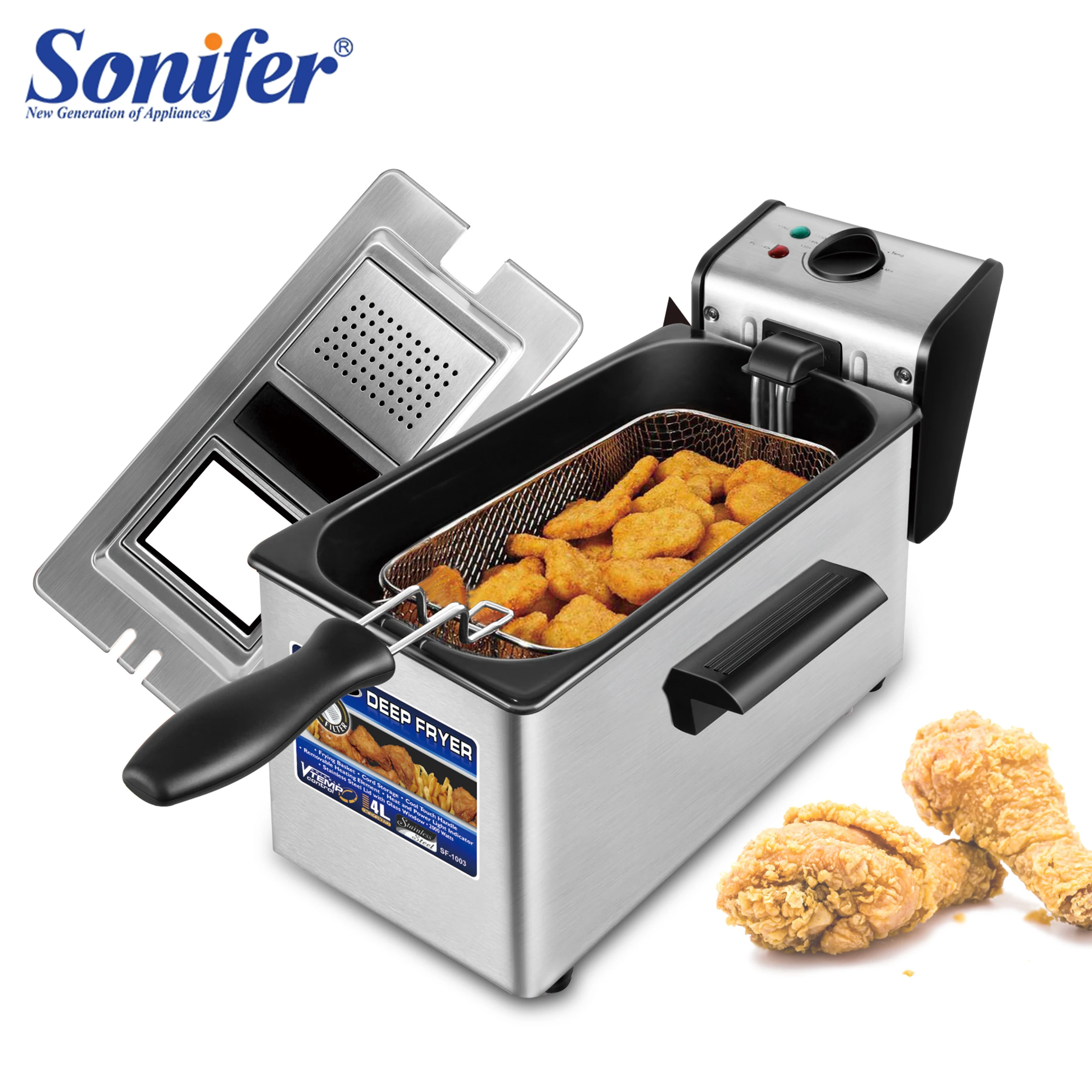 

Electric Deep Fryer 4L French Frie Frying Machine Oven Hot Pot Fried Chicken Grill Adjustable Thermostat Kitchen Cooking Sonifer