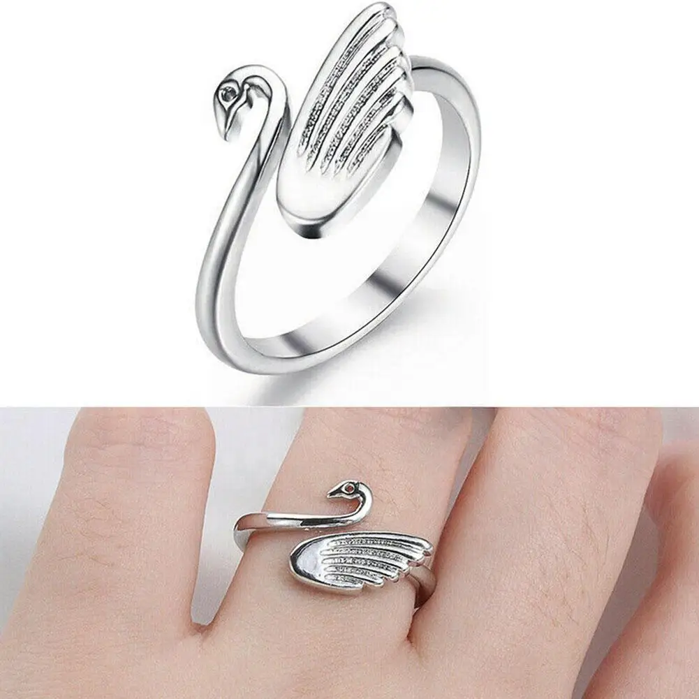 

Simple Swan Knitting Loop Crochet Ring Adjustable Silver Tool White Ring Swan Color Thimble Open Guide Women Jewelry Y7p5