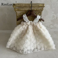 rinilucia fashion girl princess dress tulle child vestido sleeveless biege wedding party birthday tutu dress child clothes