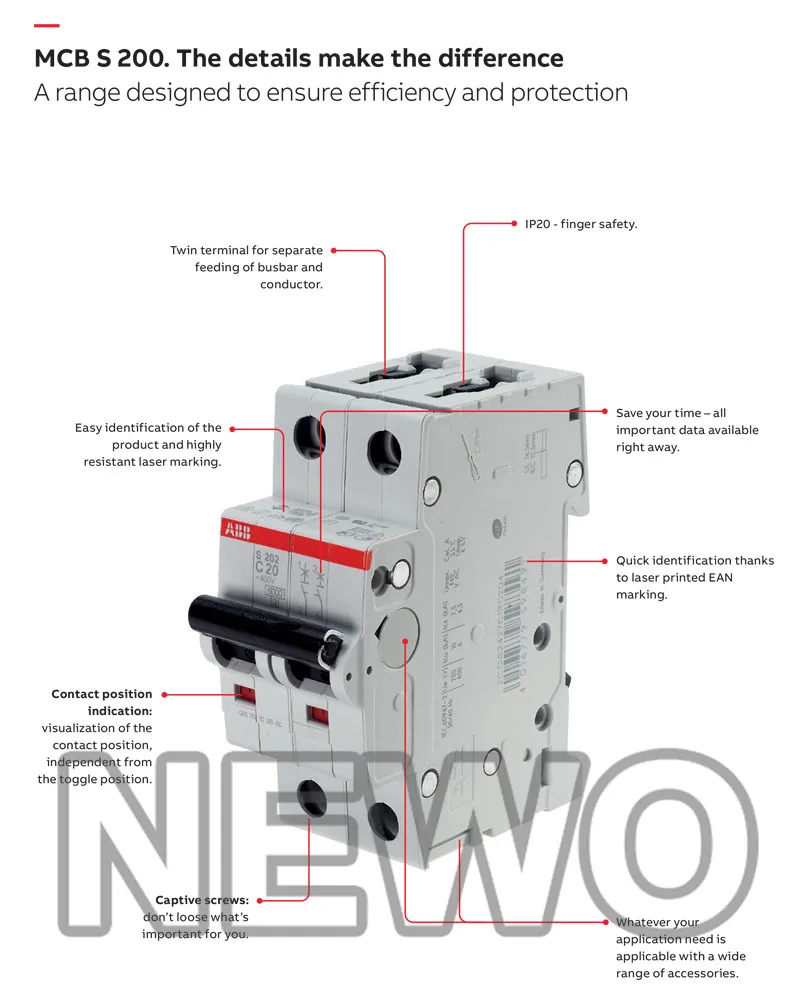 Автоматический выключатель ABB миниатюрная серия S200 1P 2P 3P 4P 1A 2A 3A 4A 6A 10A 16A 20A 25A 32A 40A 50A