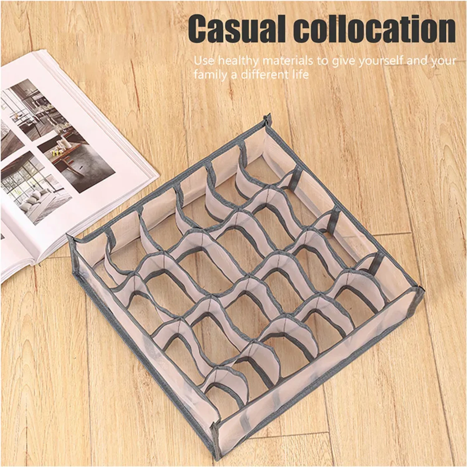 24 Gird Socks Box Underwear Bra Organizer Collapsible Cabinet Separator Drawers Wardrobe Clothes