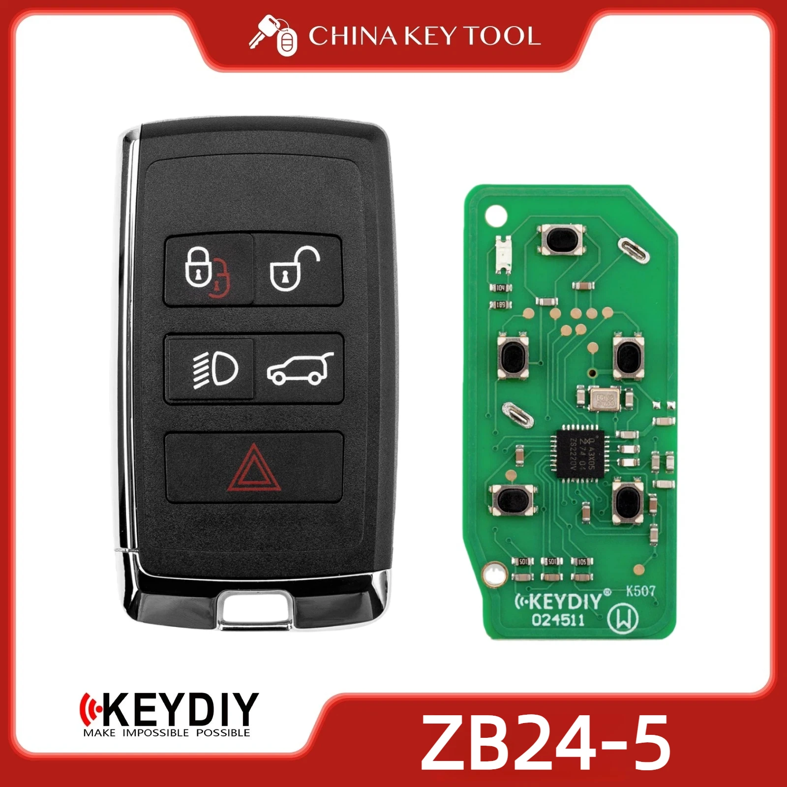 

KEYDIY KD ZB24-5 Универсальный интеллектуальный дистанционный ключ 4 + 1 кнопки, совместимые с Land Rover Type