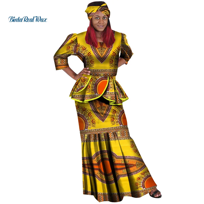 New African Top and Skirts Sets for Women Bazin Riche Traditional African Women Clothing Dashiki 2 Pieces Skirts Sets WY136