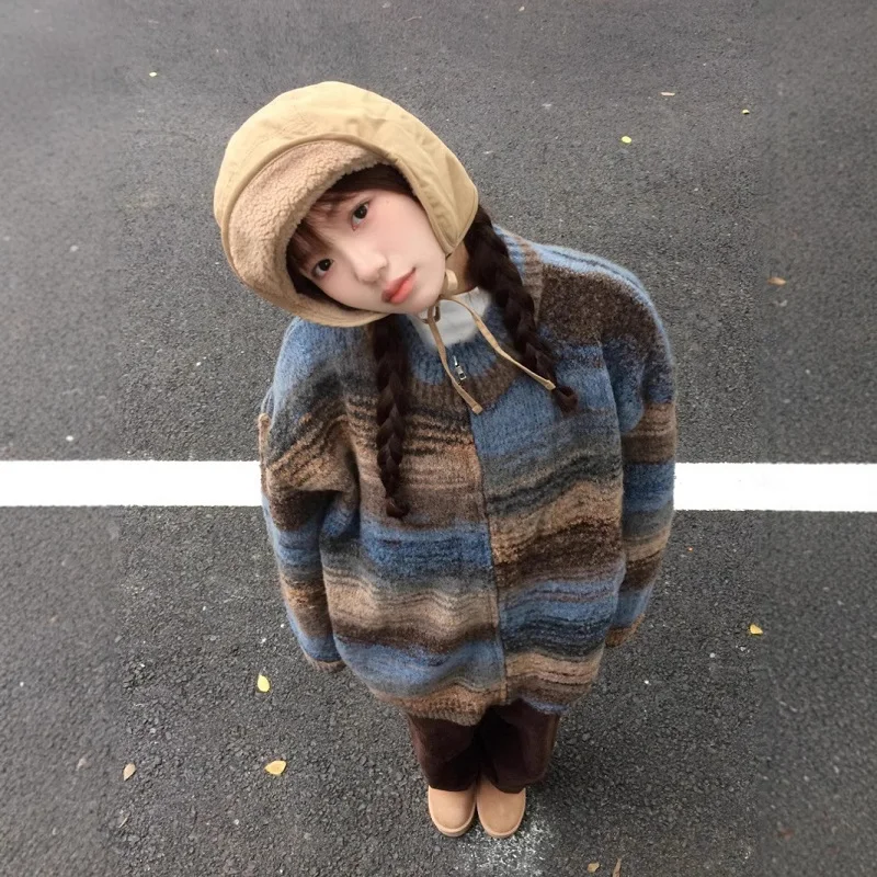 Ленивый вязаный кардиган мягкое восковое пальто женское осенне-зимнее в