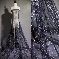 starry sky black magic color net gauze fabric hot diamond sequins star net cloth background dress clothing designer fabric