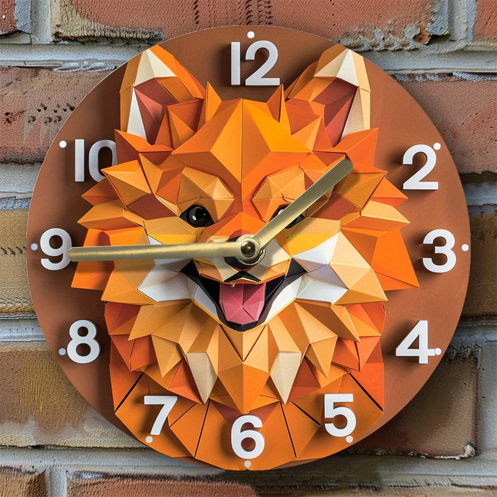 Бесшумные алюминиевые настенные часы Artistic Flair с померанским шпицем — весенний