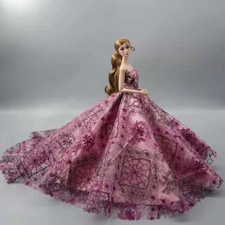 

Аксессуары для шарнирных кукол 1/6, фиолетовое цветочное свадебное платье принцессы с открытыми плечами, одежда для Барби, вечернее платье, н...