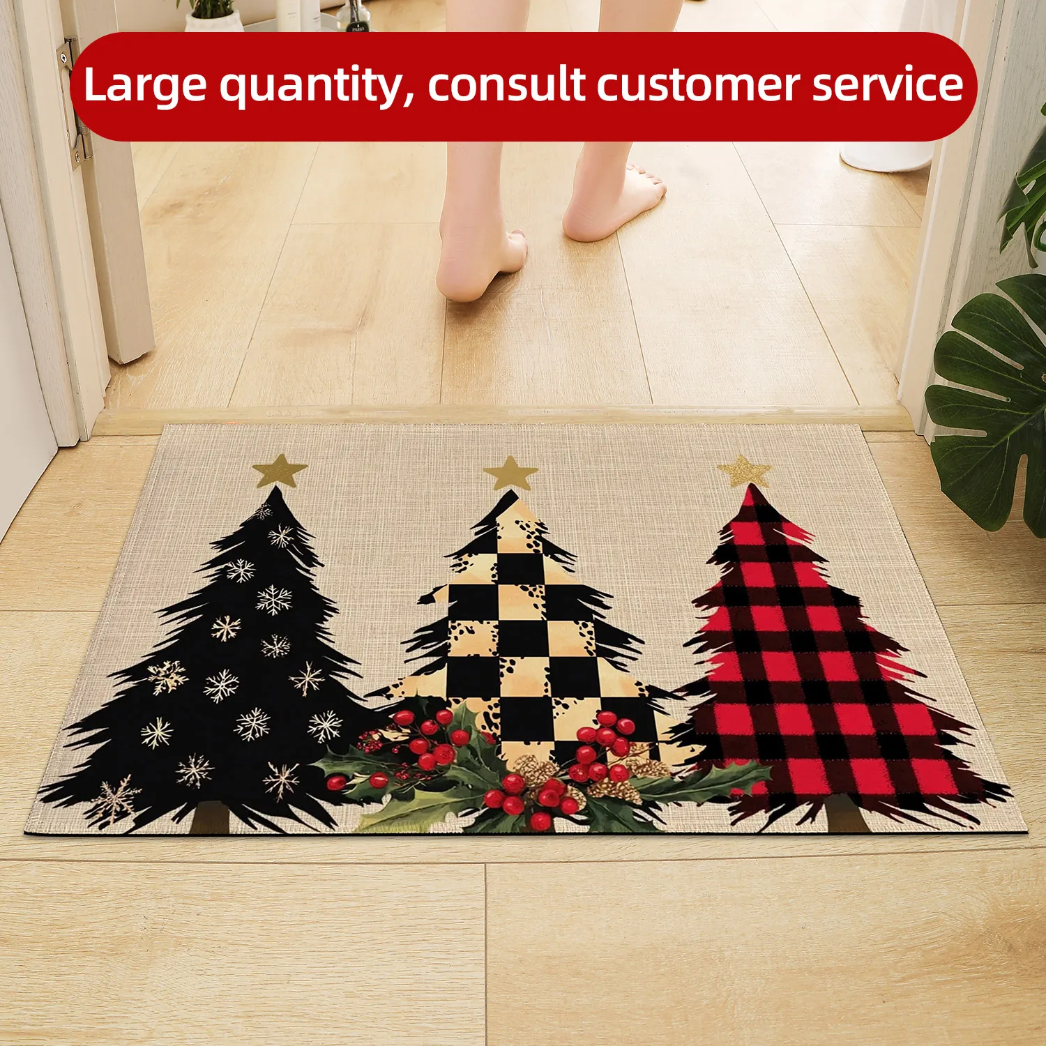 Дверной Коврик С Рисунком Рождественской Елки Противоскользящий Машинная