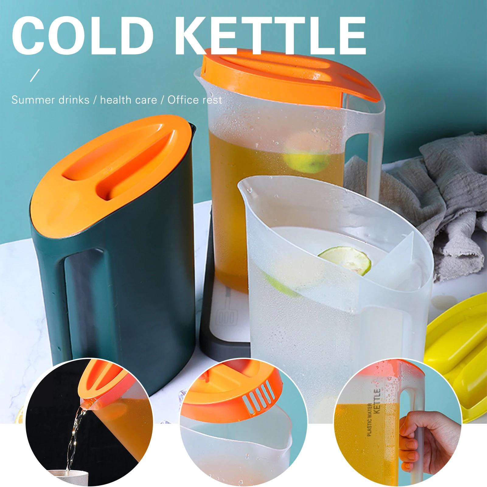 

2200ml Large Capacity Water Pitcher Wide Mouth Water Jug Container Plastic Ice Tea Bottle For Kitchen Accessories Kettles