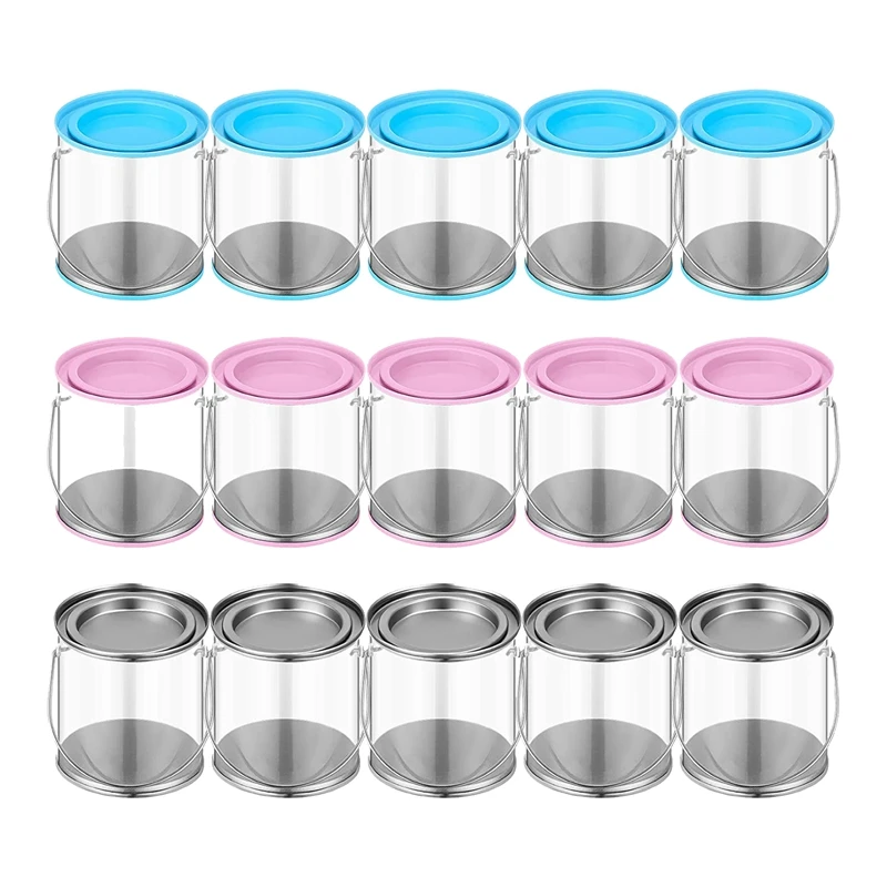 

15 шт., прозрачные мини-контейнеры для краски с крышками, маленькие прозрачные банки для краски из ПВХ, Высокие пустые банки для краски 2,95 дюйма