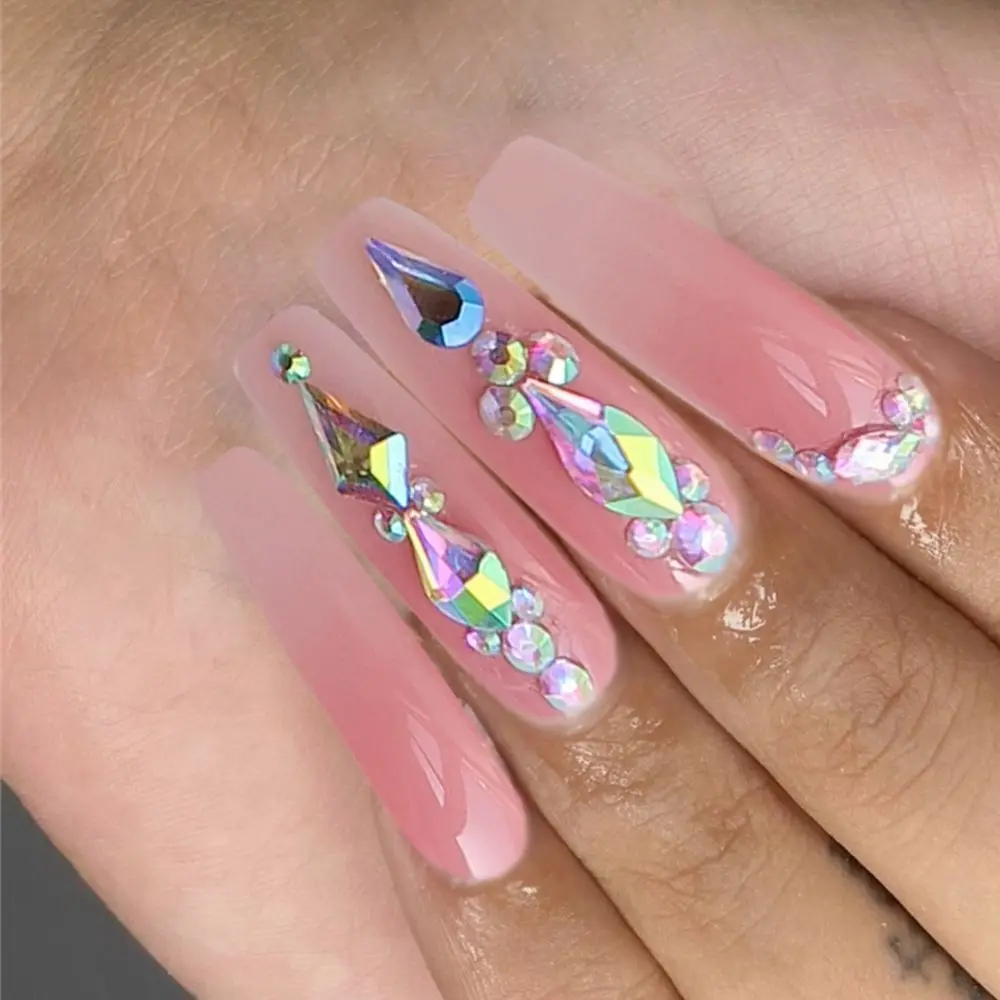 

Detachable Manicure Tool Artificial French Fake Nails Butterfly Rhinestone Coffin False Nails Wearable Nail Tips