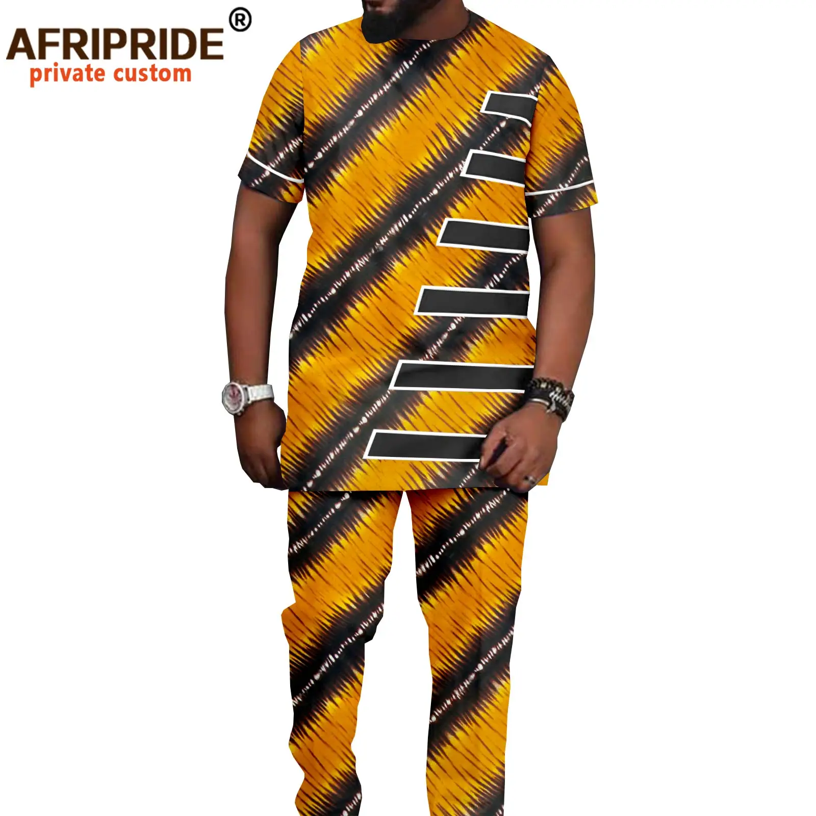 Tracksuit Men African Clothing Print Shirts and Ankara Pants 2 Piece Outfits Dashiki Men Suit Crop Top Trousers Set A2116016
