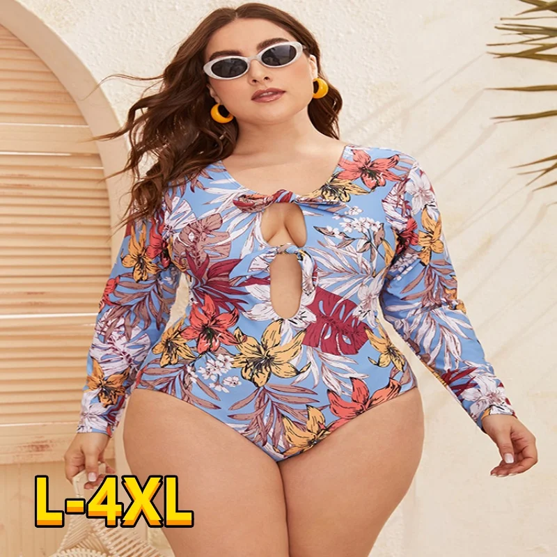 

2022 Sexy One Piece Swimsuit Long Sleeve Swimwear Women Print Floral Bathing Suit Retro Monokini Bathing Suit Beachwear