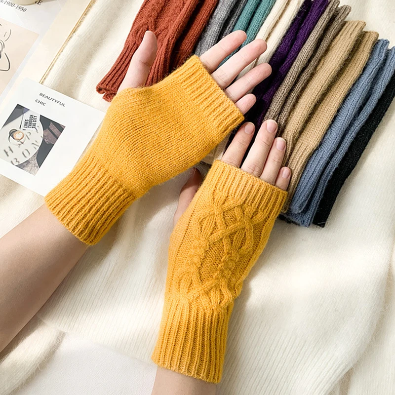 

1 Pairs Unisex Knitted Half-Finger Gloves Winter Warm Wool Knitting Arm Sleeve Warmer Fingerless Mittens Touch Screen Gloves