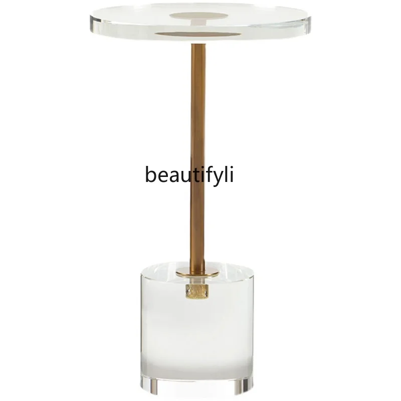 

zqModern Minimalist round Small Coffee Table Living Room Sofa Side Table Transparent Corner Table Acrylic Side Table
