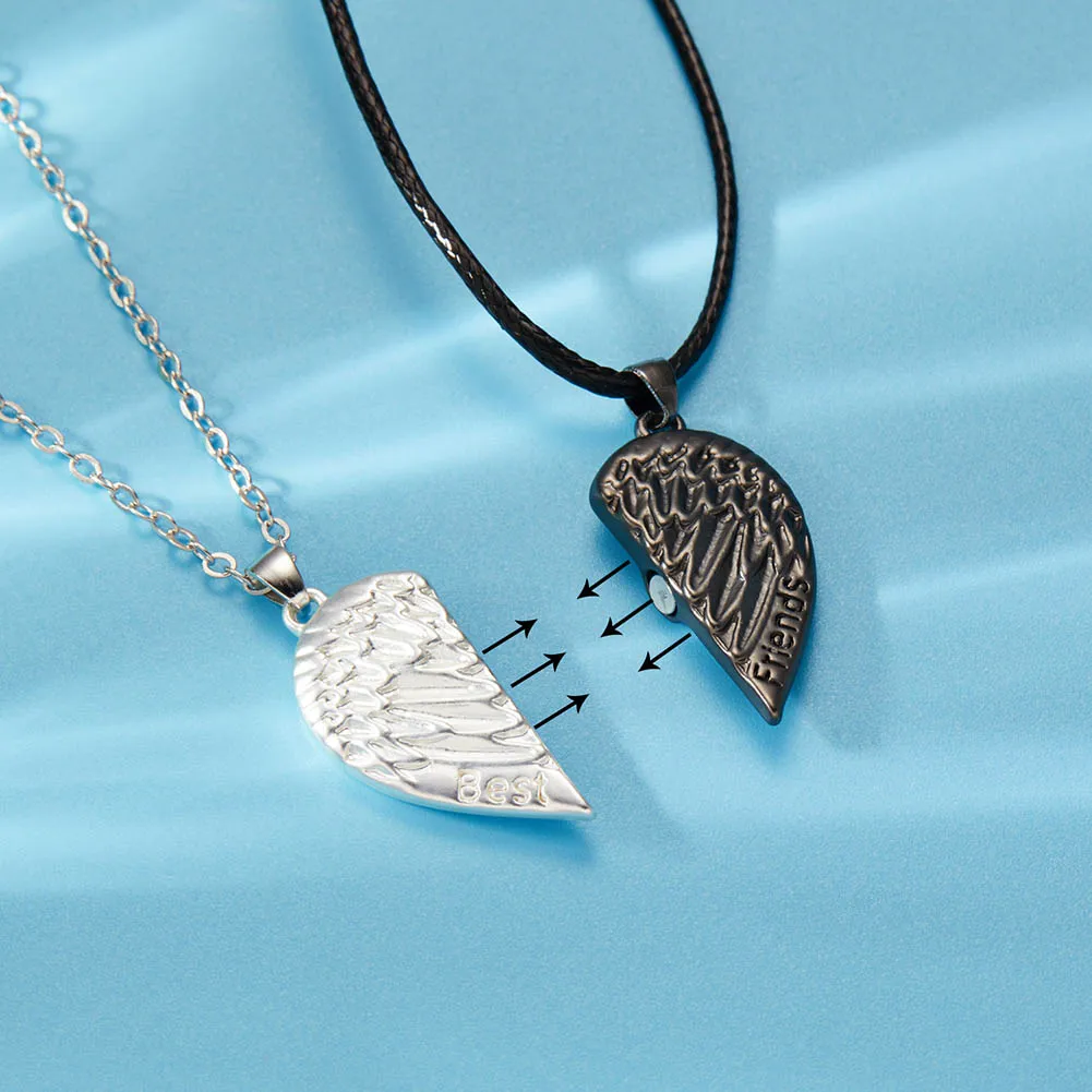 

Fashion Best Friends Sweet Love Couple Pendant Necklace 2 Pcs/Set Wings Heart Cat Necklace Good Friends Friendship Jewelry Gift