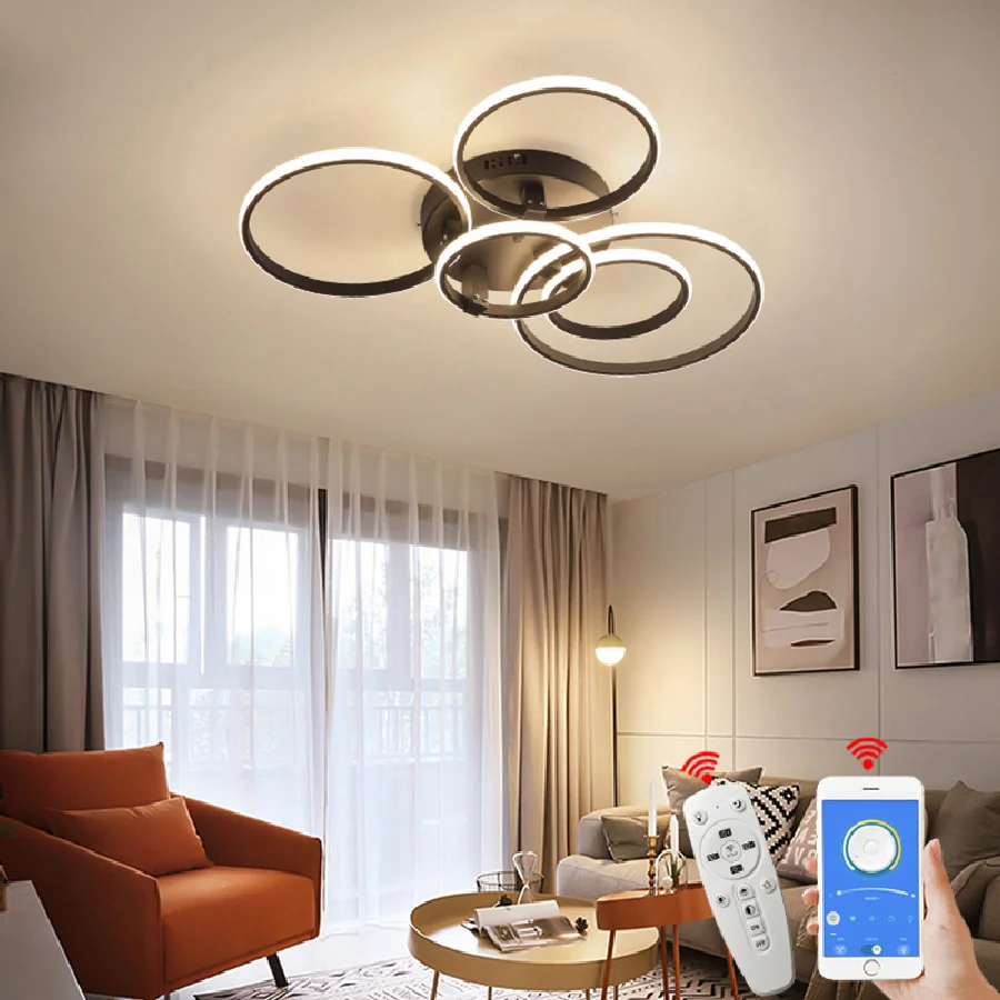 

Smart Home Alexa Modern Led Chandelier Lamp RC Dimmable APP Circle Rings For Living Room Bedroom Ceiling Chandelier Fixtures