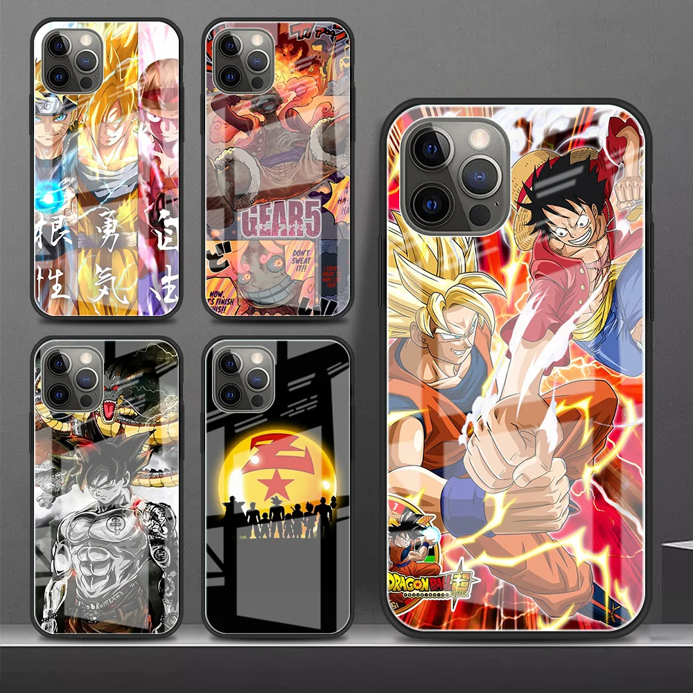 

Glass Cover For Apple iPhone 12 13 11 Pro Max 7 8 Plus XR X XS 6 6S SE Tempered Phone Case Shell Dragon Ball Goku Naruto Luffy