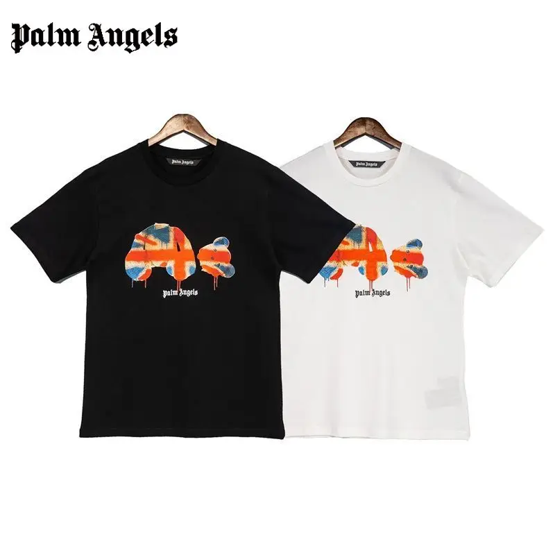

Palm Angels Women's 22SS Flag Bear Print Short Sleeve T-Shirt Classic Vintage Cotton Oversize Men's Top Half Sleeve Tees
