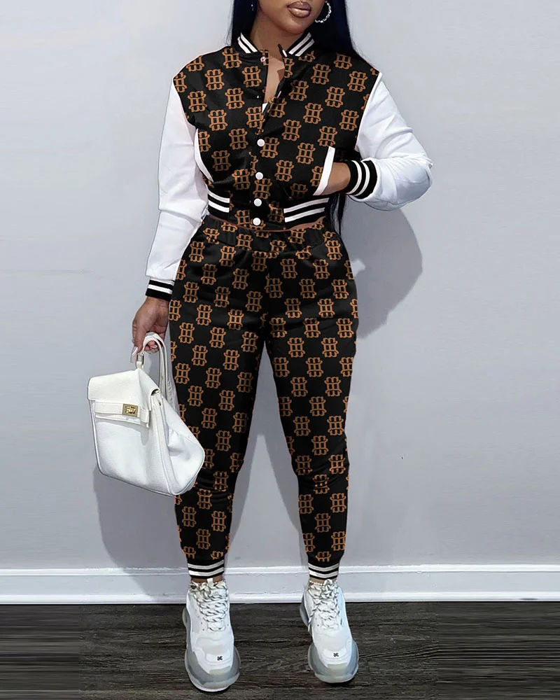 

2023, бейсбольный костюм, повседневный спортивный костюм с принтом на зиму и весну, Женский комплект из 2 предметов, Спортивная Толстовка, спортивные штаны, наряды