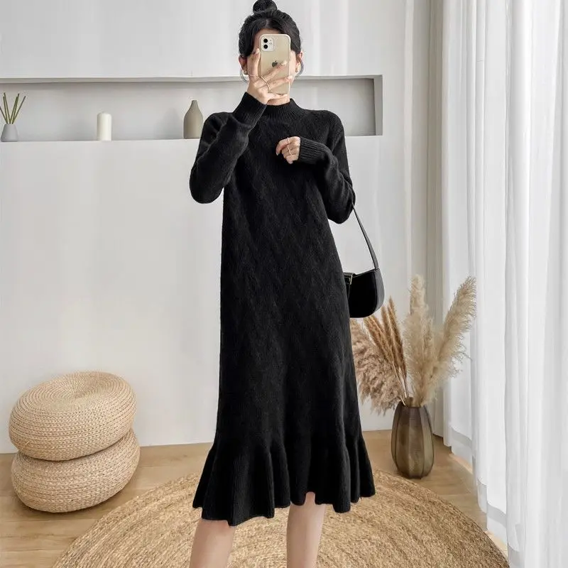 

Women Casual Winter Dress Female Long Sleeve Jumper Thin Casual Knitted Sweater Mini Dress Ladies Vestidos Mujer New Dress G305