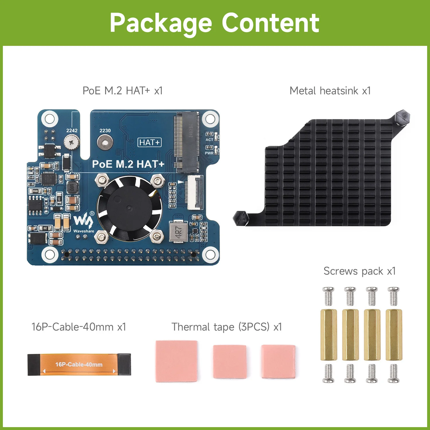 Кабель адаптер Z adapterem Waveshare PCIe na M.2 z funkcją PoE dla Raspberry Pi 5