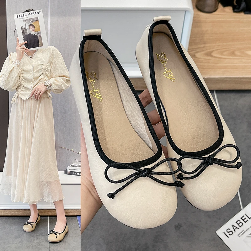 

Женские балетки без застежки, коричневые повседневные туфли с круглым носком, на плоской подошве, весна 2022