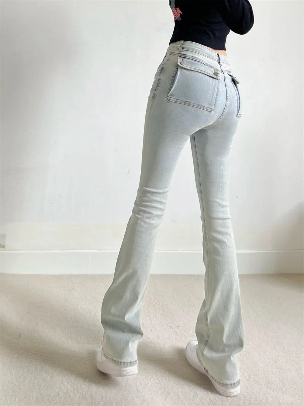 

Джинсы TVVOVVIN женские в американском стиле, слегка потертые, персиковые, с большими карманами, функциональные облегающие брюки из денима, R5I6